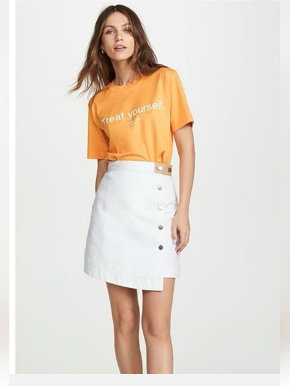 Baldwin BLDWN Alexis Asymmetrical Button-down Skirt Size 2 White Tan Neutral